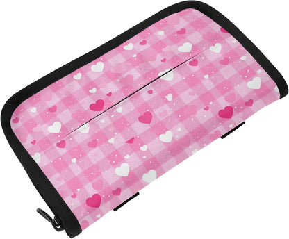 Car Tissue Holder Car Visor Organizer Tissue Box Holder for Car Sun Visor Organizer with Car Vehicle Accessories Essentials Interior for Women Men Pink Checkerboard Heart Speckle