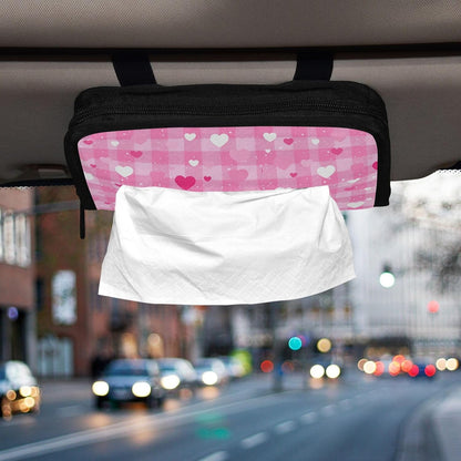 Car Tissue Holder Car Visor Organizer Tissue Box Holder for Car Sun Visor Organizer with Car Vehicle Accessories Essentials Interior for Women Men Pink Checkerboard Heart Speckle
