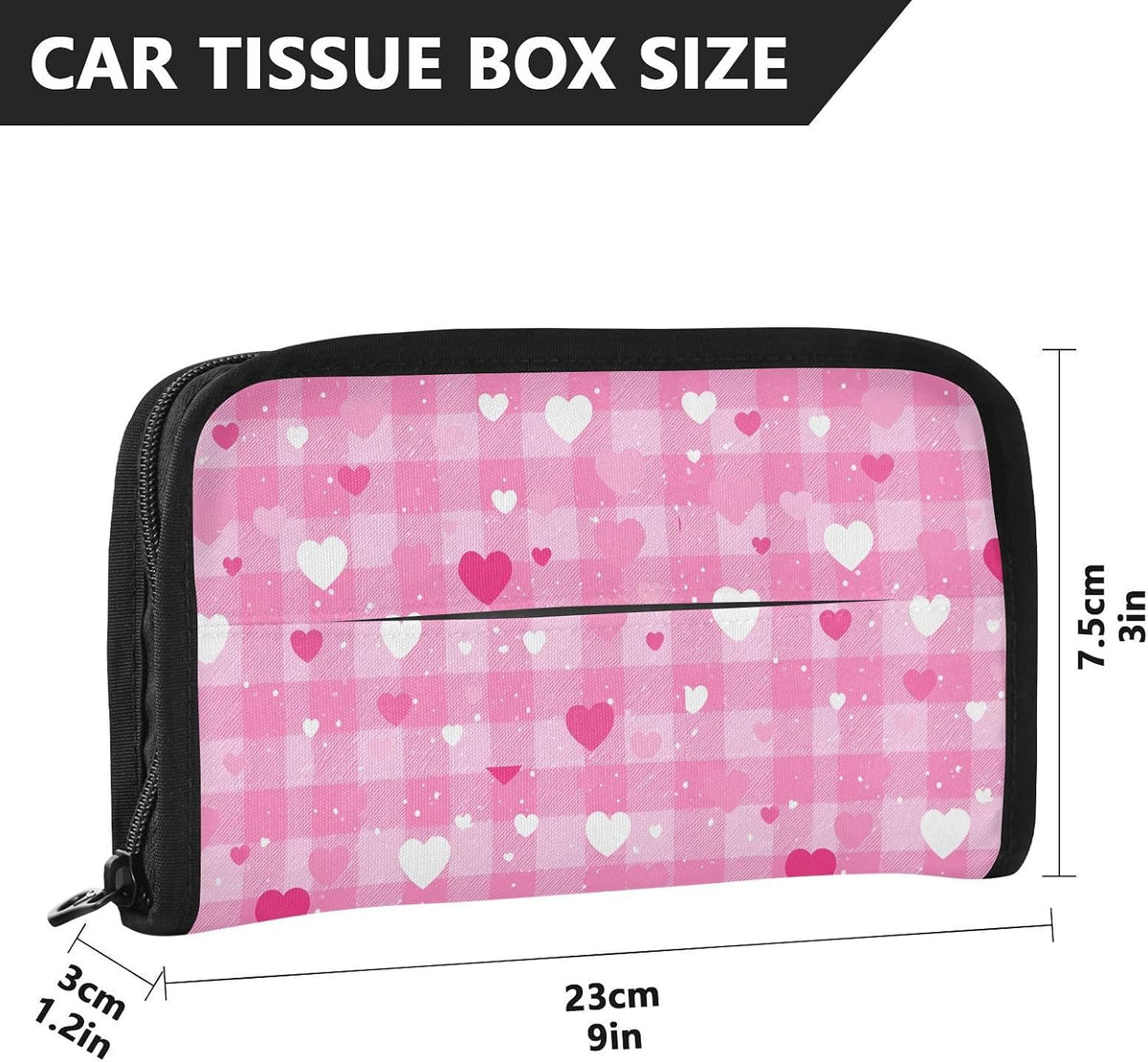 Car Tissue Holder Car Visor Organizer Tissue Box Holder for Car Sun Visor Organizer with Car Vehicle Accessories Essentials Interior for Women Men Pink Checkerboard Heart Speckle