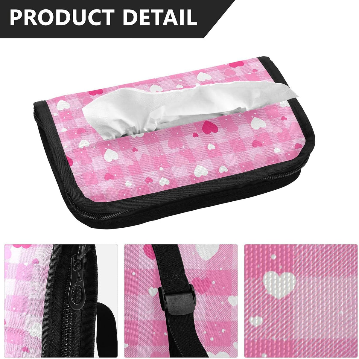 Car Tissue Holder Car Visor Organizer Tissue Box Holder for Car Sun Visor Organizer with Car Vehicle Accessories Essentials Interior for Women Men Pink Checkerboard Heart Speckle
