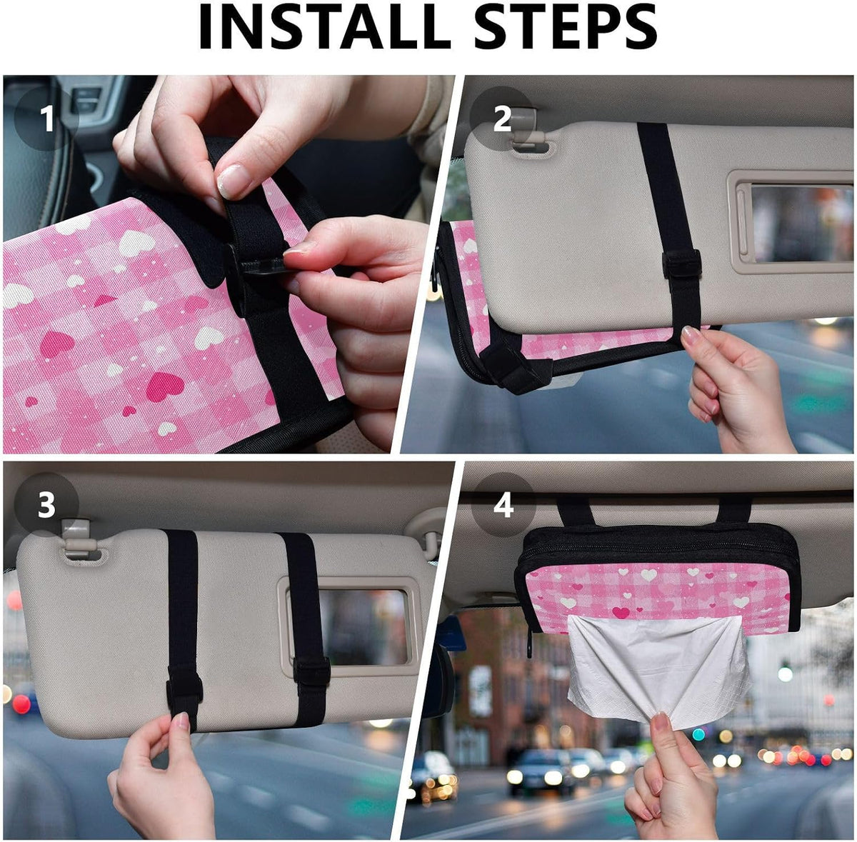 Car Tissue Holder Car Visor Organizer Tissue Box Holder for Car Sun Visor Organizer with Car Vehicle Accessories Essentials Interior for Women Men Pink Checkerboard Heart Speckle