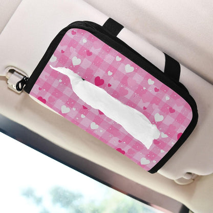 Car Tissue Holder Car Visor Organizer Tissue Box Holder for Car Sun Visor Organizer with Car Vehicle Accessories Essentials Interior for Women Men Pink Checkerboard Heart Speckle