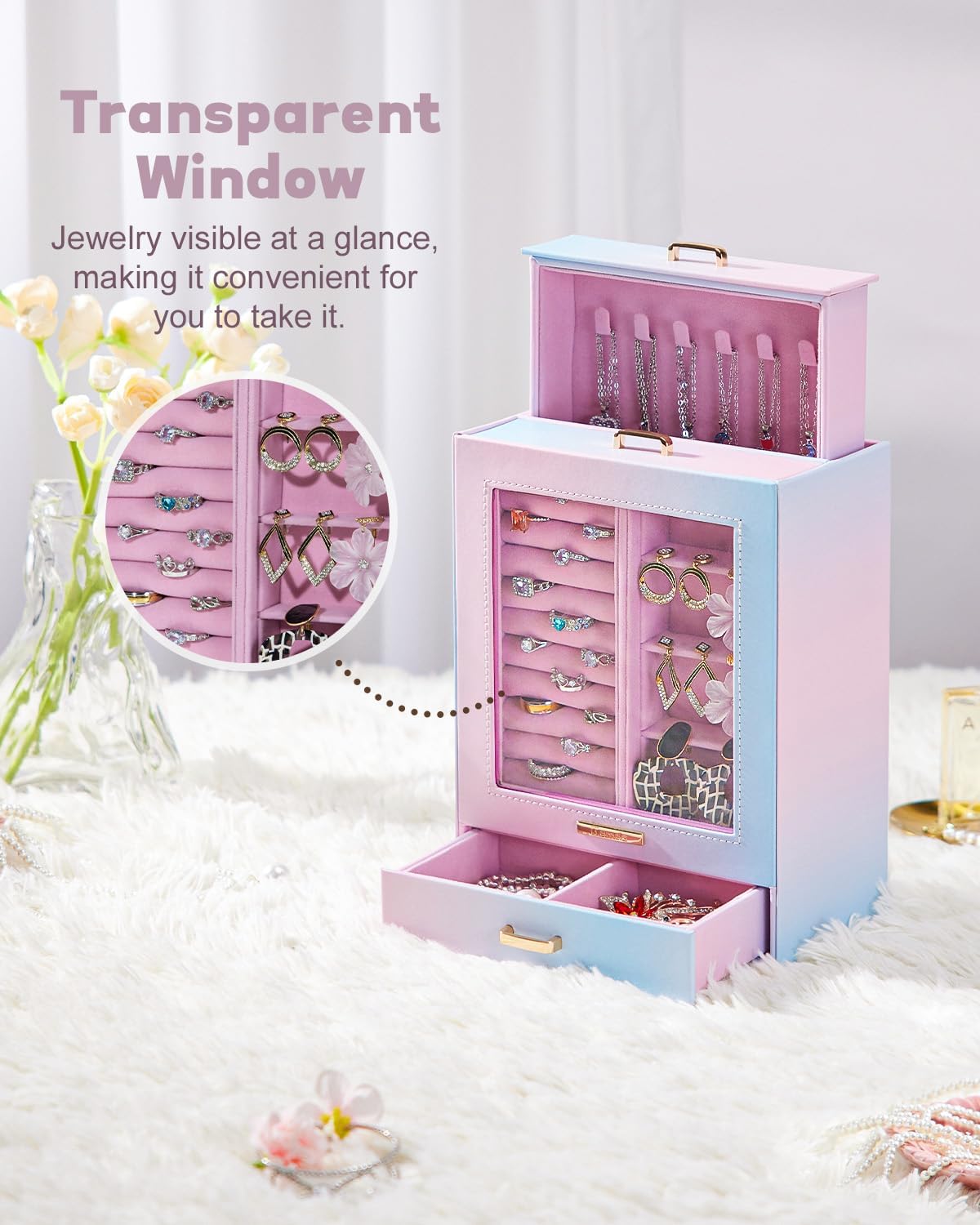 Display Jewelry Box for Girls: Starter Organizer with Clear Window