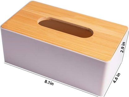 Tissue Box with Bamboo Cover,Plastic Kleenex Organizer,Bathroom Tissue Dispenser for Home,Bedroom,Office,Living Room,8.1×4.6×2.9 in (Pink)