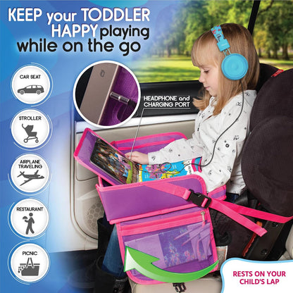 Kids Travel Tray - Toddler Car Seat Tray & Lap Desk - Pink