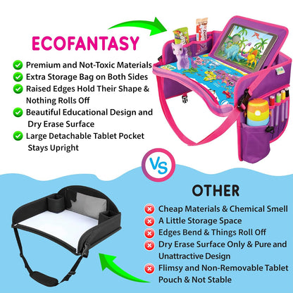 Kids Travel Tray - Toddler Car Seat Tray & Lap Desk - Pink