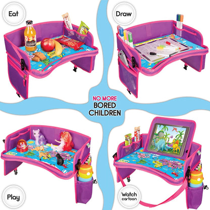 Kids Travel Tray - Toddler Car Seat Tray & Lap Desk - Pink