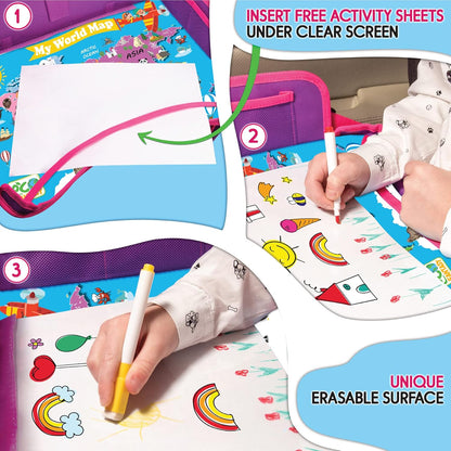 Kids Travel Tray - Toddler Car Seat Tray & Lap Desk - Pink