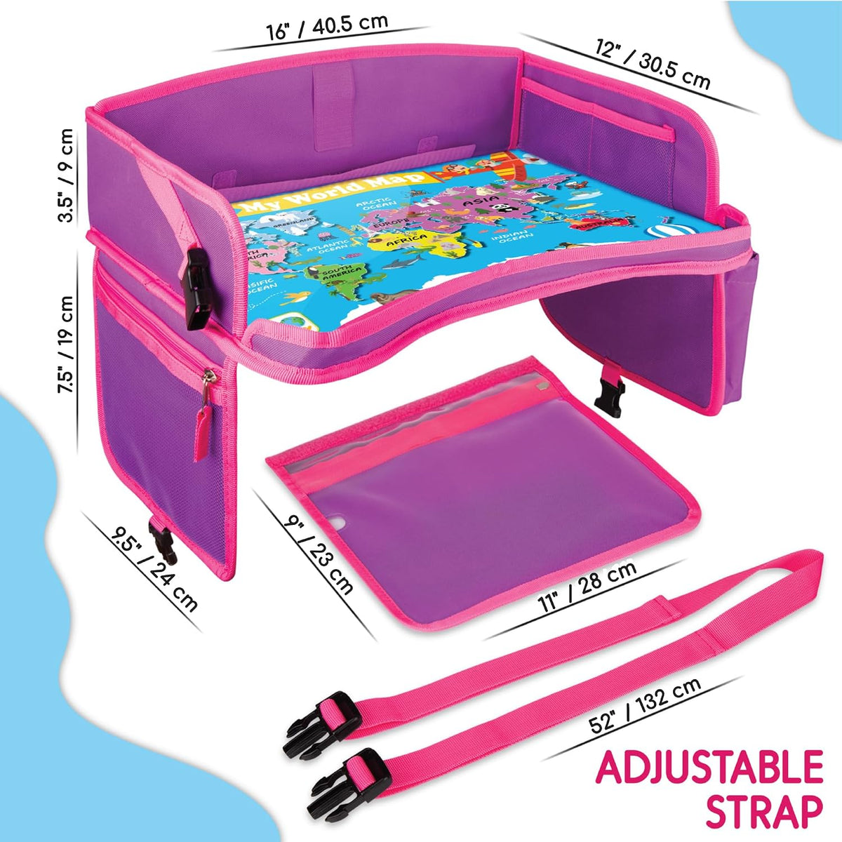Kids Travel Tray - Toddler Car Seat Tray & Lap Desk - Pink