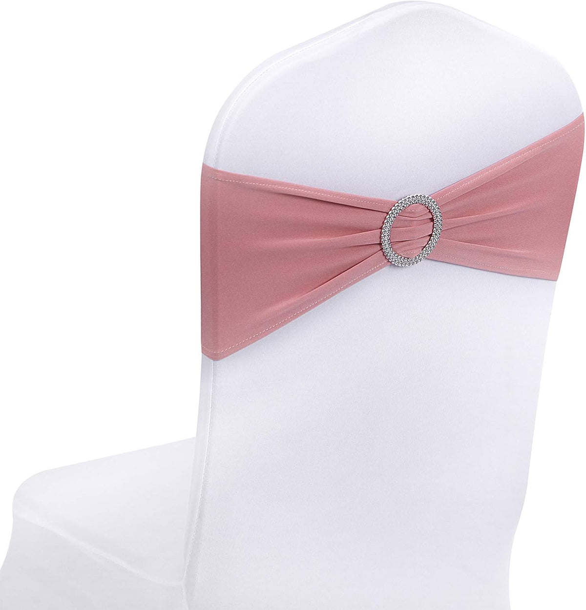 25pcs Dusty Pink Spandex Chair Sashes with Buckle Slider for Wedding, Party Decoration