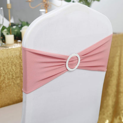 25pcs Dusty Pink Spandex Chair Sashes with Buckle Slider for Wedding, Party Decoration