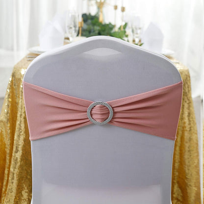 25pcs Dusty Pink Spandex Chair Sashes with Buckle Slider for Wedding, Party Decoration