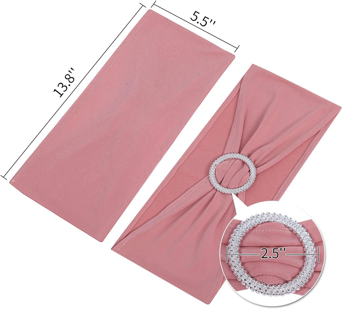 25pcs Dusty Pink Spandex Chair Sashes with Buckle Slider for Wedding, Party Decoration
