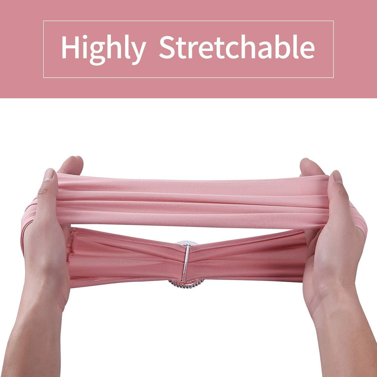 25pcs Dusty Pink Spandex Chair Sashes with Buckle Slider for Wedding, Party Decoration