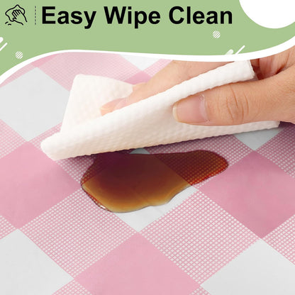 12 Packs Buffalo Disposable Table Cloth, 54 x 108 Inch Waterproof Plastic Tablecloth, Rectangle Pink and White Checkered Table Covers for Picnic, Birthday, Party, Back to School
