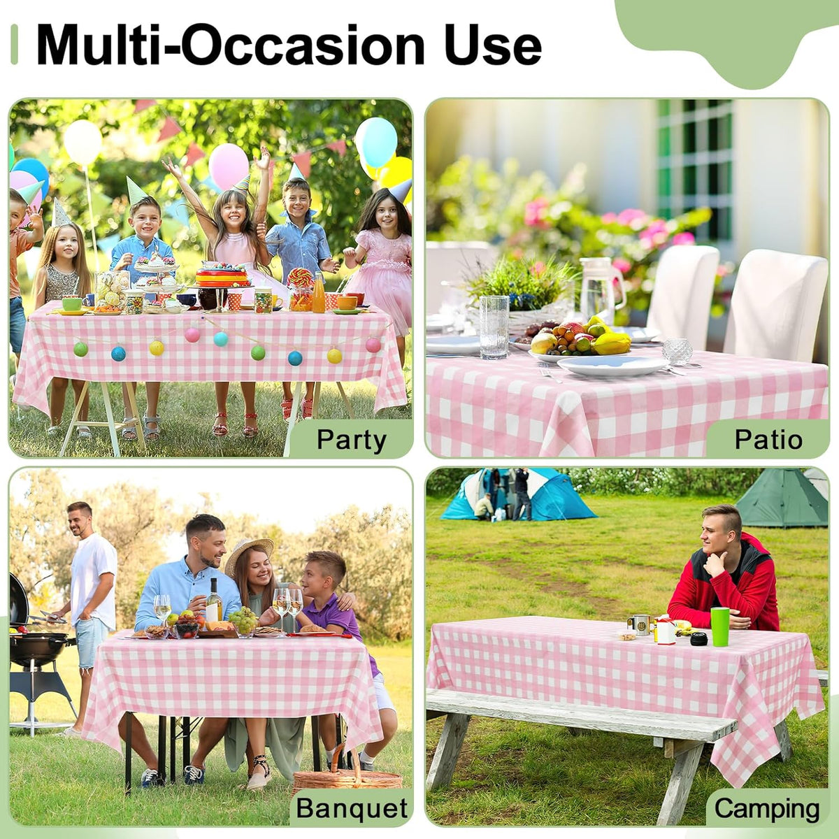 12 Packs Buffalo Disposable Table Cloth, 54 x 108 Inch Waterproof Plastic Tablecloth, Rectangle Pink and White Checkered Table Covers for Picnic, Birthday, Party, Back to School