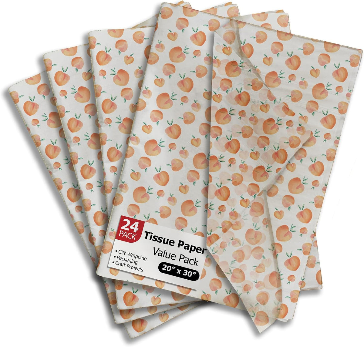Peaches Printed Tissue Paper for Gift Bags or Boxes and Wrapping - Summer Bulk Decorative Art Tissue Paper for Packaging and Gifting | 24 Sheets 20" x 30"