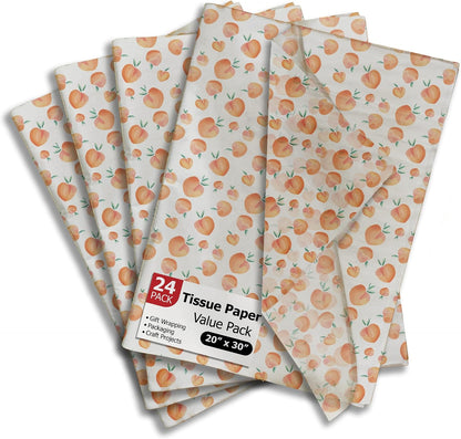 Peaches Printed Tissue Paper for Gift Bags or Boxes and Wrapping - Summer Bulk Decorative Art Tissue Paper for Packaging and Gifting | 24 Sheets 20" x 30"