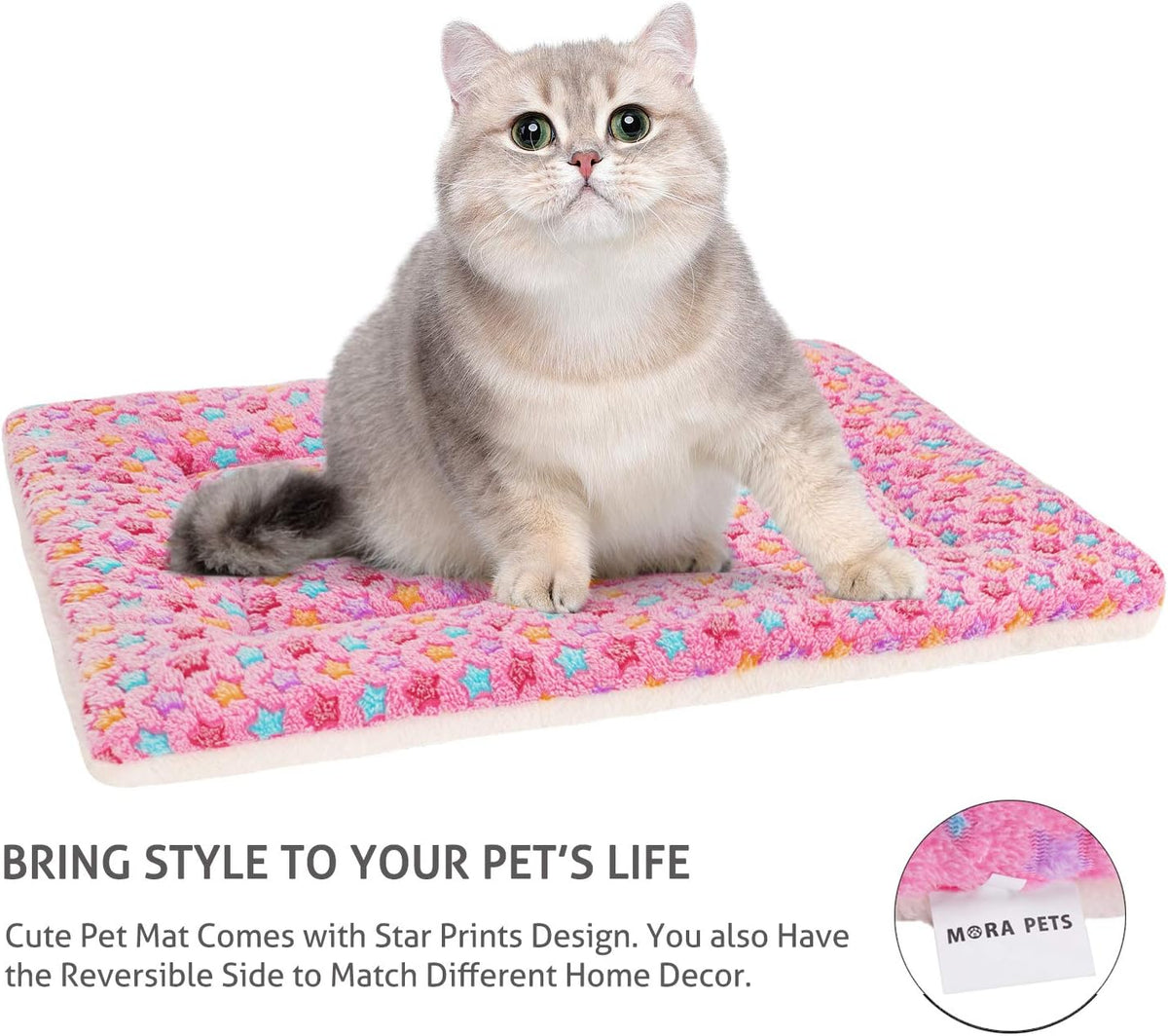 Cat Bed Ultra Soft Dog Crate Pad Star Print 14 x 17.5 inch Pink