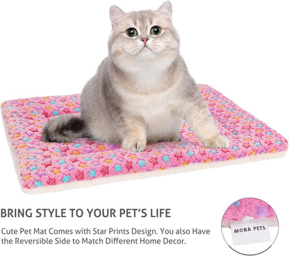 Cat Bed Ultra Soft Dog Crate Pad Star Print 14 x 17.5 inch Pink