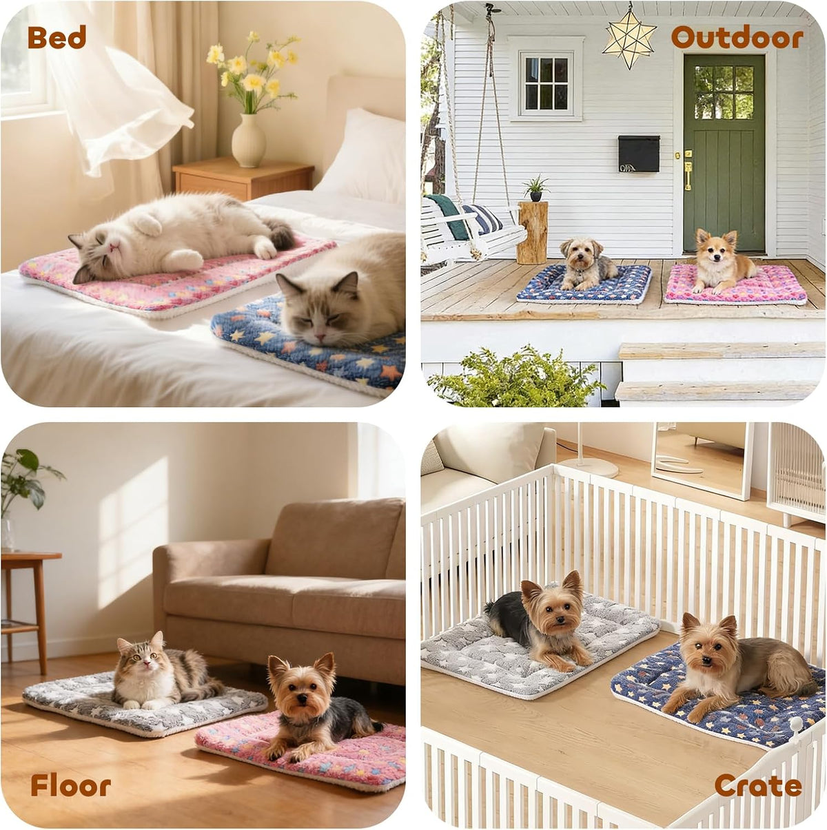 Cat Bed Ultra Soft Dog Crate Pad Star Print 14 x 17.5 inch Pink
