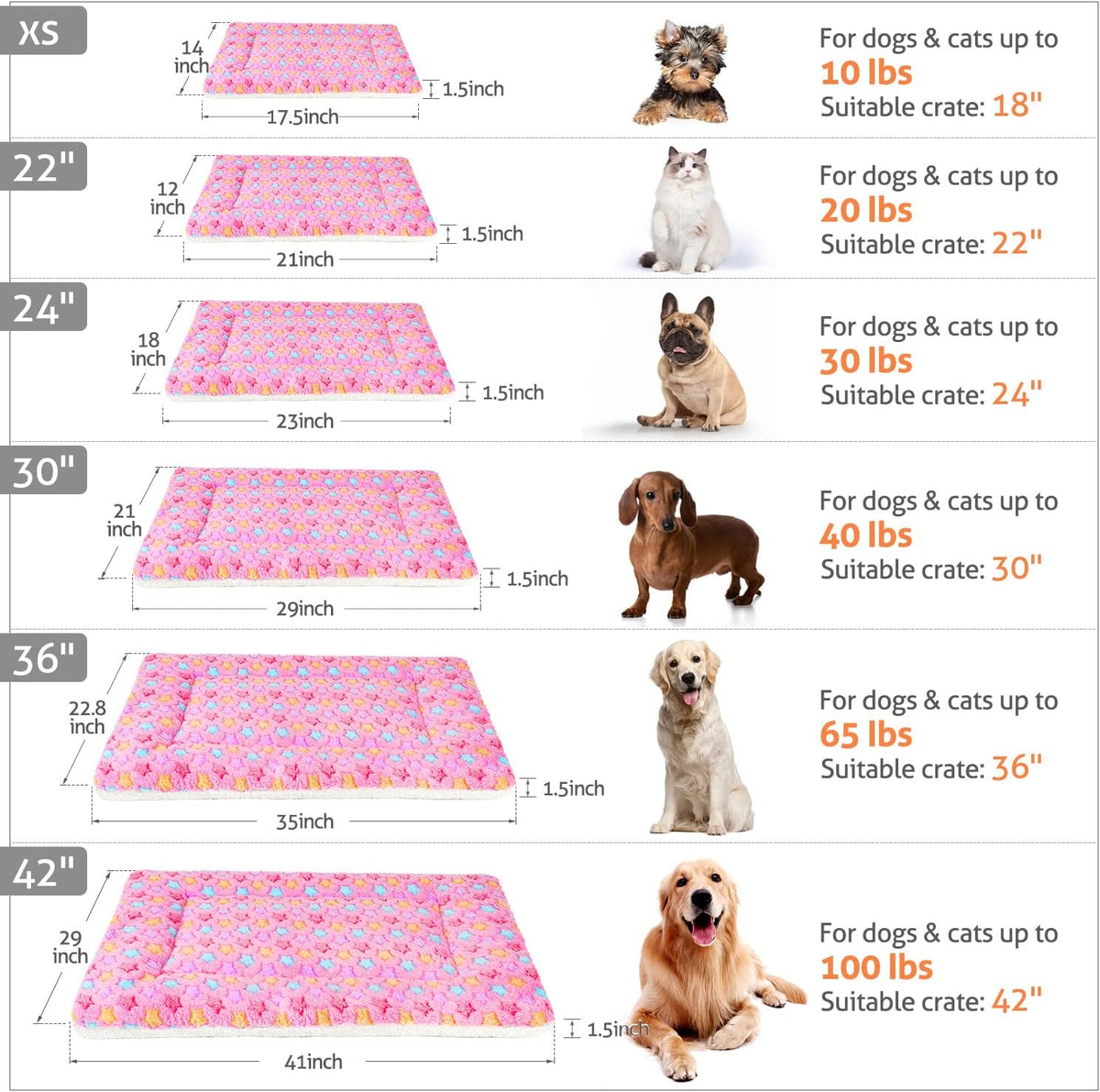 Cat Bed Ultra Soft Dog Crate Pad Star Print 14 x 17.5 inch Pink