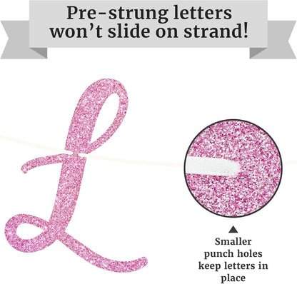 Pre-Strung She Found Her Lover Banner - Pink Glitter Bridal Party Banner
