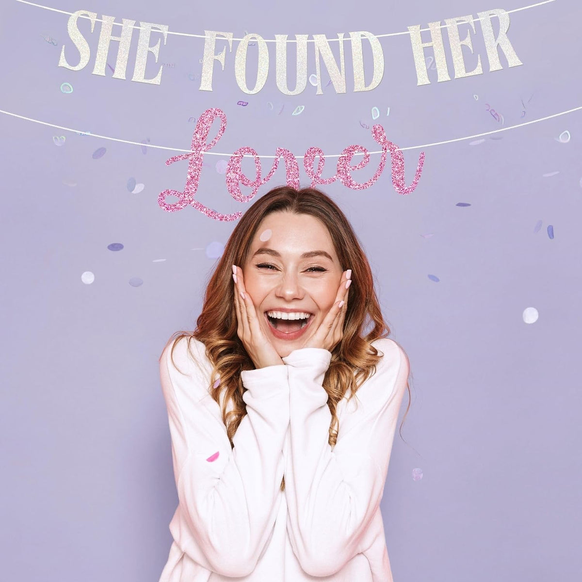 Pre-Strung She Found Her Lover Banner - Pink Glitter Bridal Party Banner