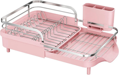 Expandable Dish Drying Rack for Small Kitchen Counter, Pink
