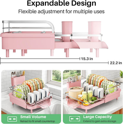 Expandable Dish Drying Rack for Small Kitchen Counter, Pink
