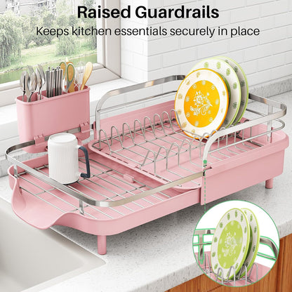 Expandable Dish Drying Rack for Small Kitchen Counter, Pink