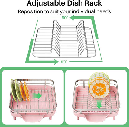 Expandable Dish Drying Rack for Small Kitchen Counter, Pink