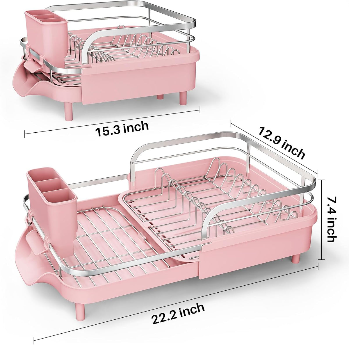 Expandable Dish Drying Rack for Small Kitchen Counter, Pink