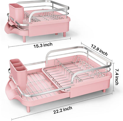 Expandable Dish Drying Rack for Small Kitchen Counter, Pink