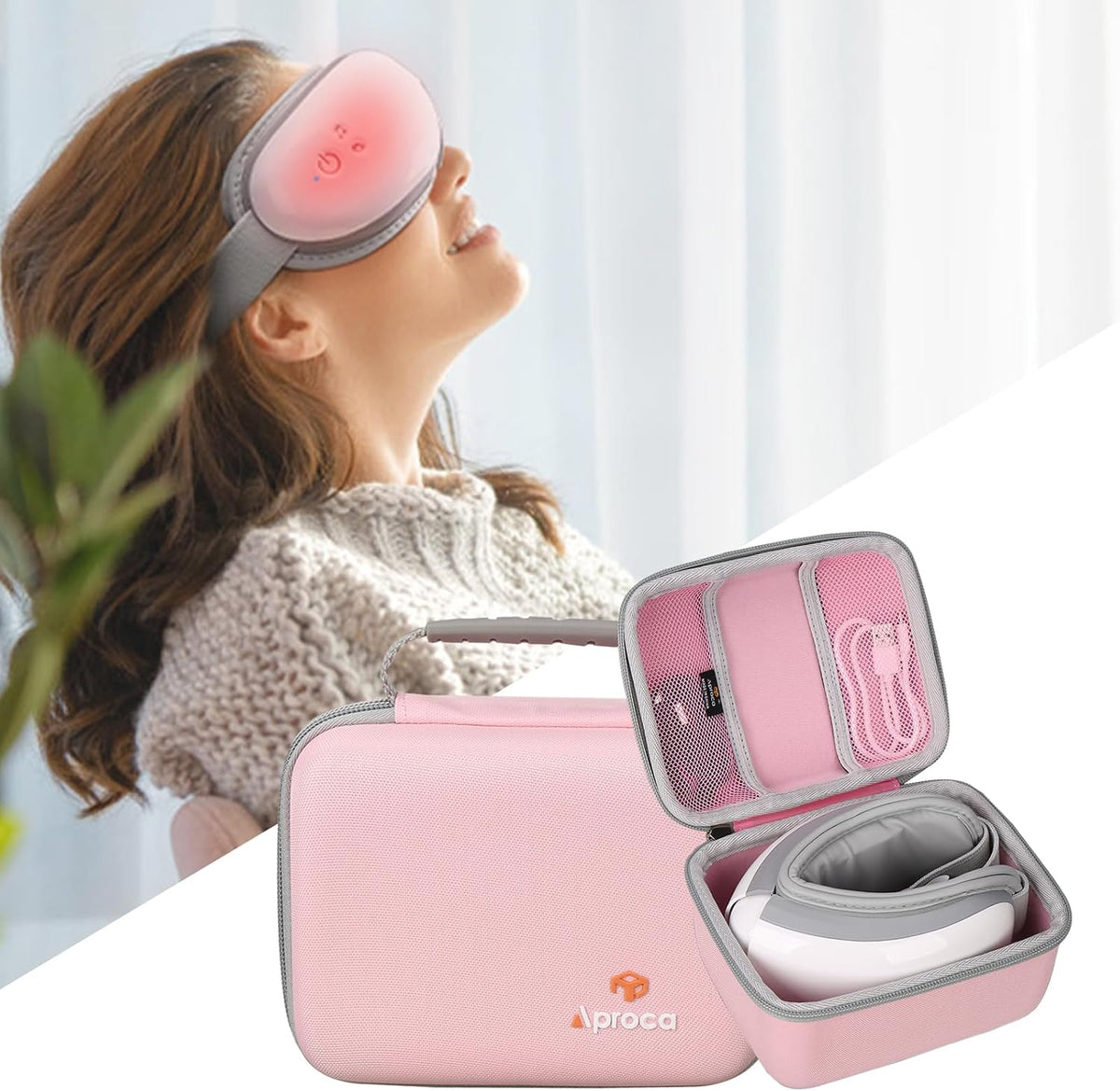 Case Compatible with RENPHO Eyeris 3 2 1 Eye Massager Heated Eye Mask, Portable Storage Protective Bag for Accessories -Pink (Case Only)