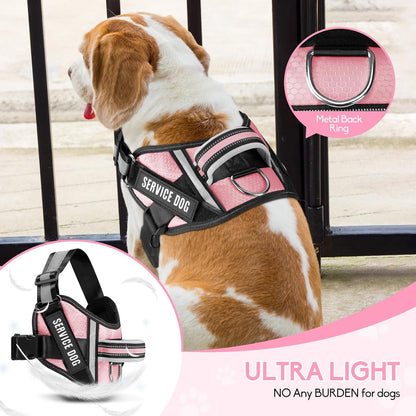 Service Dog Vest Harness and Leash Set, in Training Dog Harness with 10 Dog Patches, Reflective Dog Leash with Soft Padded Handle for Small, Medium, Large, and Extra-Large Dogs(Pink,S)