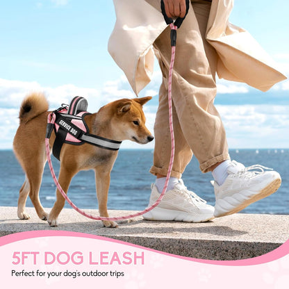Service Dog Vest Harness and Leash Set, in Training Dog Harness with 10 Dog Patches, Reflective Dog Leash with Soft Padded Handle for Small, Medium, Large, and Extra-Large Dogs(Pink,S)