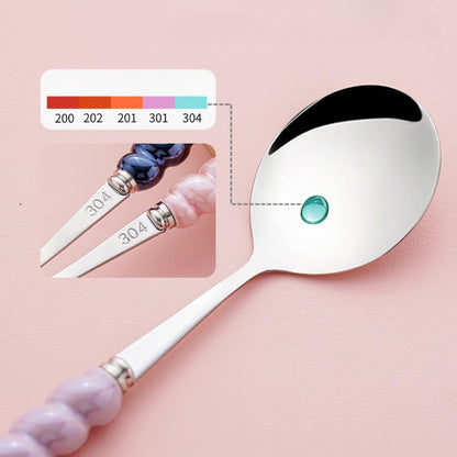 (6 Pieces) 7.48 Inch Exquisite Ceramic Spoon Household Stainless Steel Eating and Drinking Soup Spoon Coffee Spoon Tea Spoon (Pink)