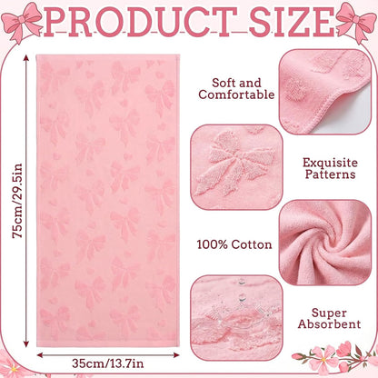 Jacquard Hand Towels, 2 Pack, Cotton, for Bathroom, Pink Bow