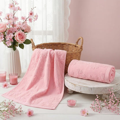 Jacquard Hand Towels, 2 Pack, Cotton, for Bathroom, Pink Bow