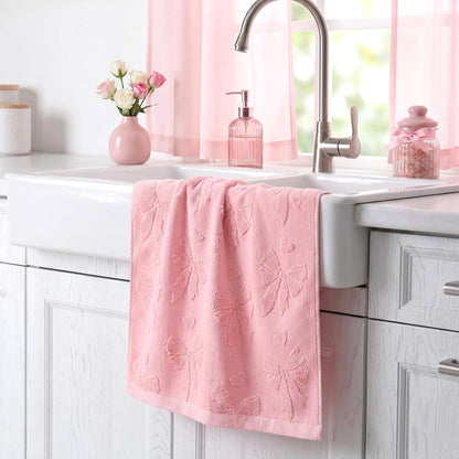 Jacquard Hand Towels, 2 Pack, Cotton, for Bathroom, Pink Bow