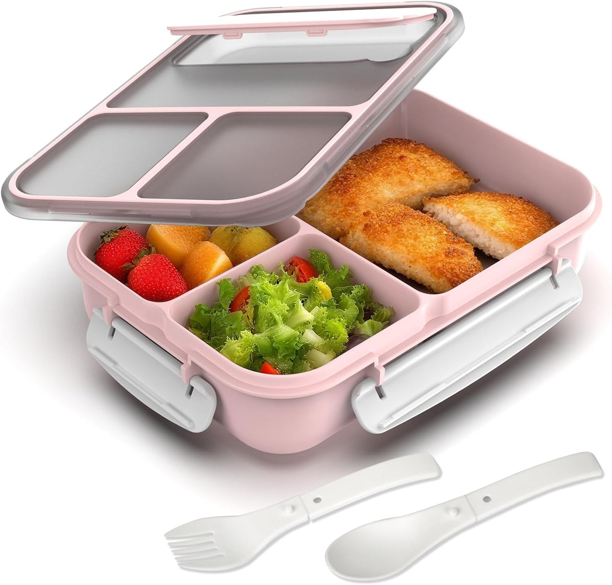 Large Capacity Bento Box for Adult, 1700ML 3 Compartments Lunch Box with Utensil, Airtight Food Container with Lids for Meal Prep, Microwave/Dishwasher/Freezer Safe, On the Go (Pink)