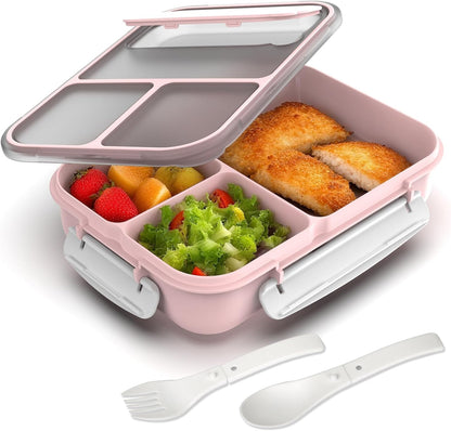 Large Capacity Bento Box for Adult, 1700ML 3 Compartments Lunch Box with Utensil, Airtight Food Container with Lids for Meal Prep, Microwave/Dishwasher/Freezer Safe, On the Go (Pink)
