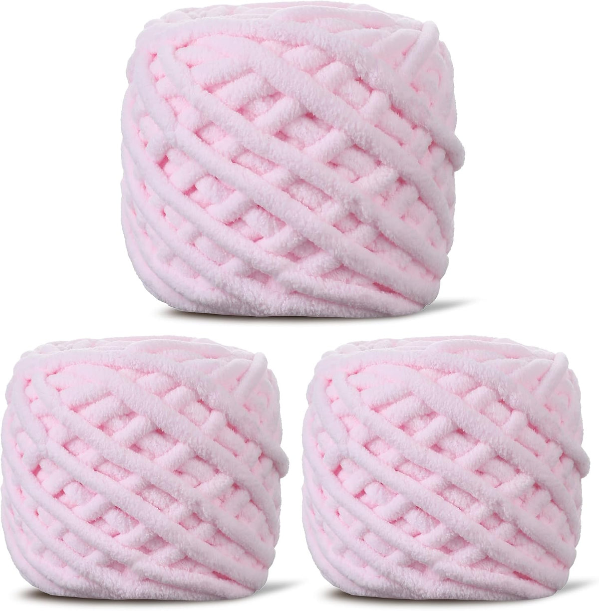3 Pack Plush Chenille Chunky Yarn for Crocheting 100g(54.6yd) - Bulky Thick Fluffy Yarn for Knitting- Soft Velvet for Baby, Blanket Knitting Blanket Yarns- Amigurumi Yarns (3-Pink)