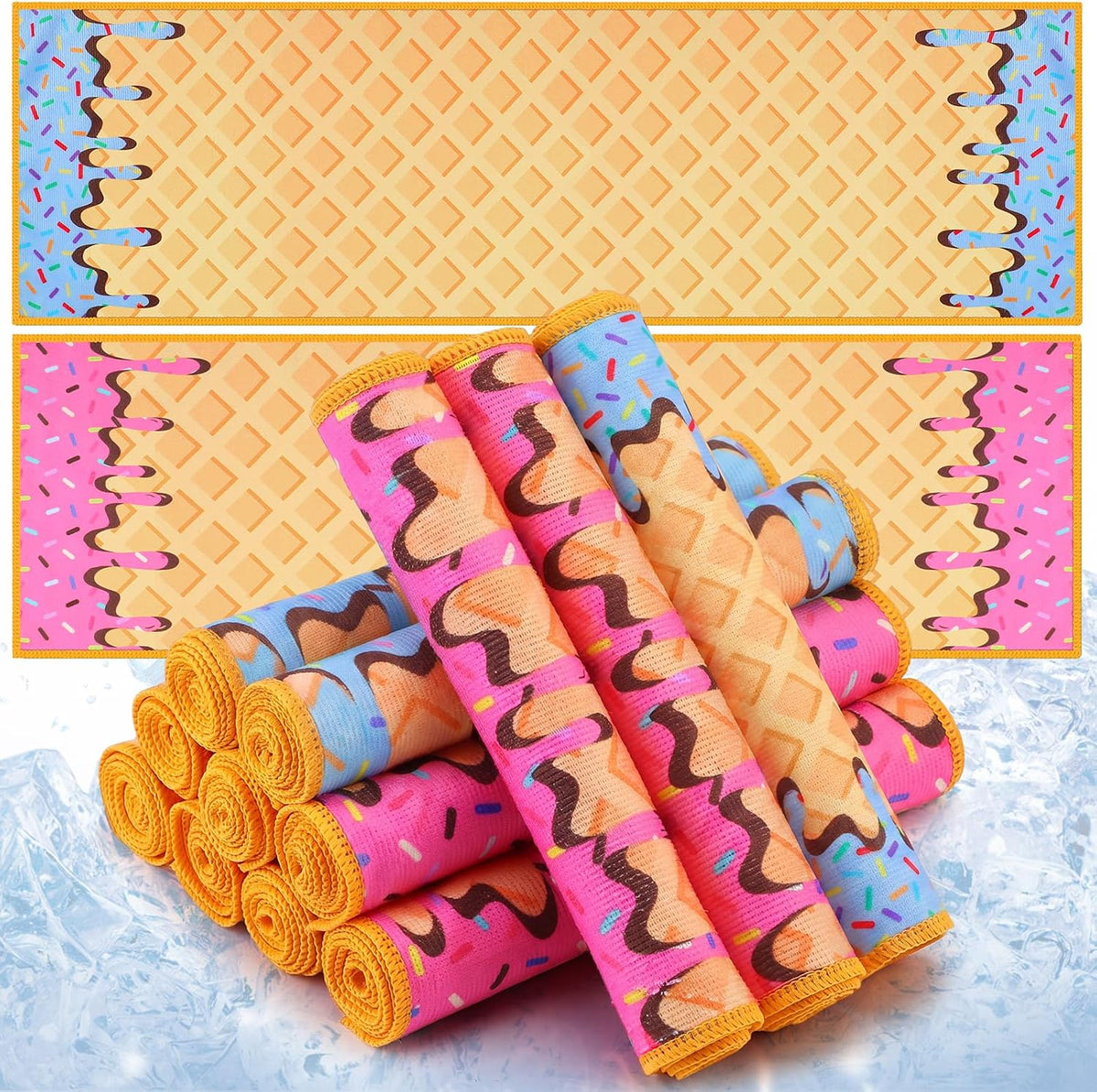 12 Pcs Baseball Ice Cream Drip Cooling Towel Microfiber Absorbent Lightweight Sport Cooling Towel Sweat Sport Rags for Baseball Team Coach Gifts Event Yoga Running Gym (Pink Blue,30 x 9 Inch)
