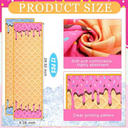 12 Pcs Baseball Ice Cream Drip Cooling Towel Microfiber Absorbent Lightweight Sport Cooling Towel Sweat Sport Rags for Baseball Team Coach Gifts Event Yoga Running Gym (Pink Blue,30 x 9 Inch)