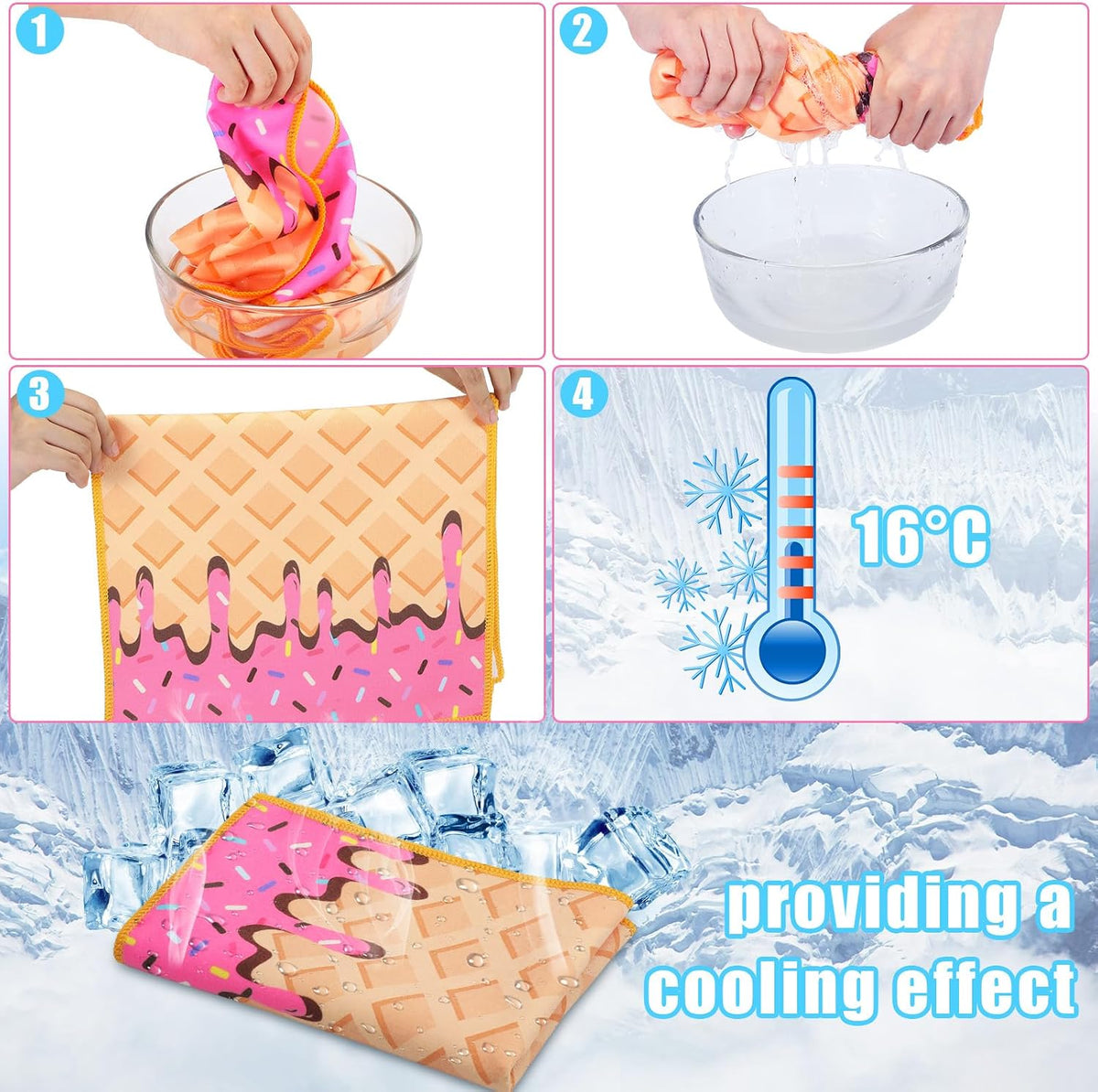 12 Pcs Baseball Ice Cream Drip Cooling Towel Microfiber Absorbent Lightweight Sport Cooling Towel Sweat Sport Rags for Baseball Team Coach Gifts Event Yoga Running Gym (Pink Blue,30 x 9 Inch)