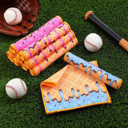 12 Pcs Baseball Ice Cream Drip Cooling Towel Microfiber Absorbent Lightweight Sport Cooling Towel Sweat Sport Rags for Baseball Team Coach Gifts Event Yoga Running Gym (Pink Blue,30 x 9 Inch)