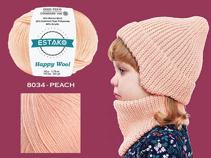 Happy Wool, 40% Merino Wool Blend Fingering Yarn, Peach, 2-Pack