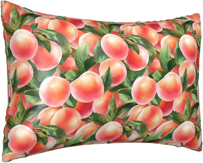 Pink Peach Fruit Cute Satin Pillowcase with Zipper for Hair and Skin Decorative Pillow Covers Queen Size 20x30 in for Bed(Without Inserts)